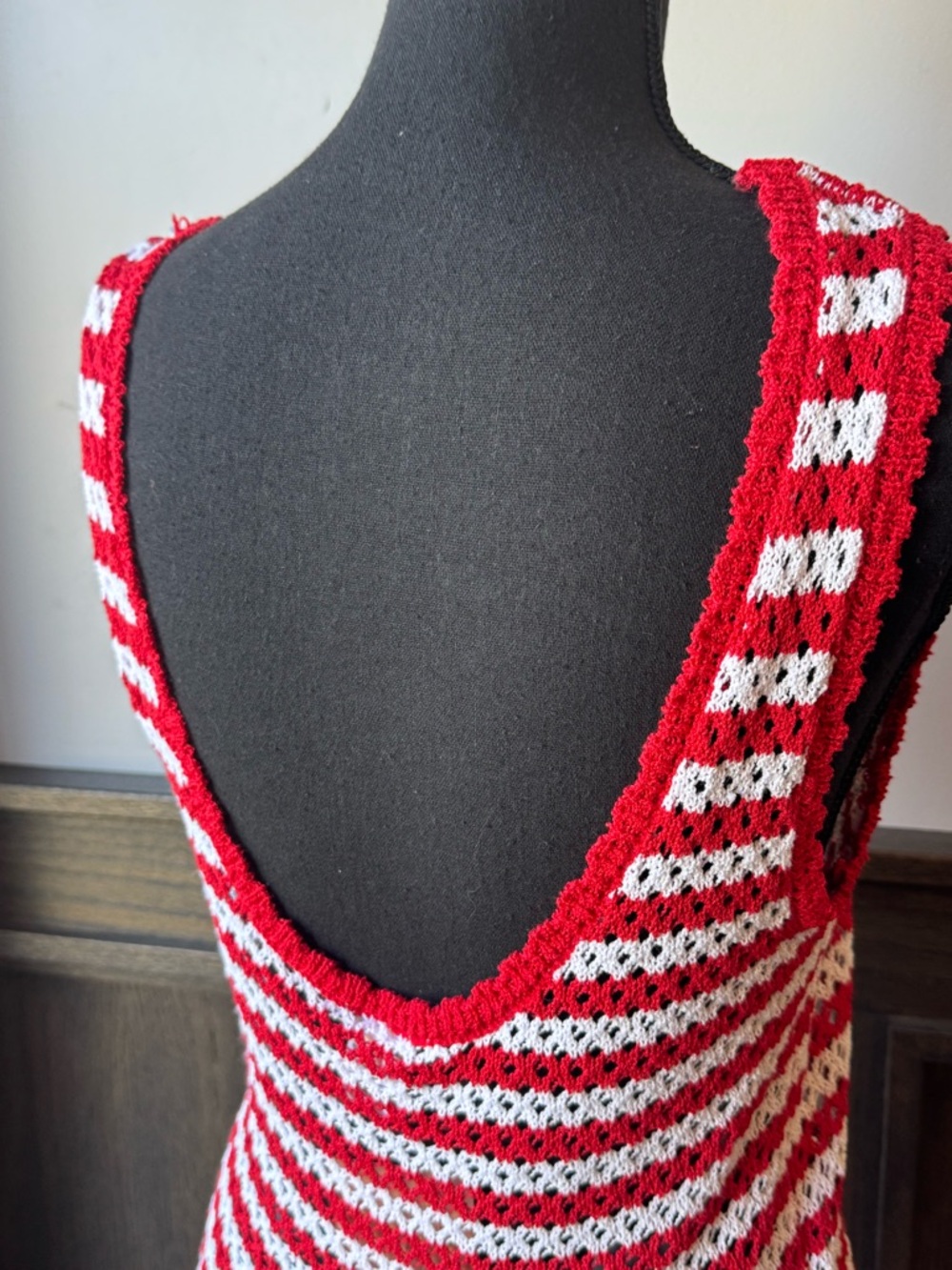 Shade & Shore Womens Red and White Striped Knit Maxi swimsuit cover up NWT L - Picture 5 of 7